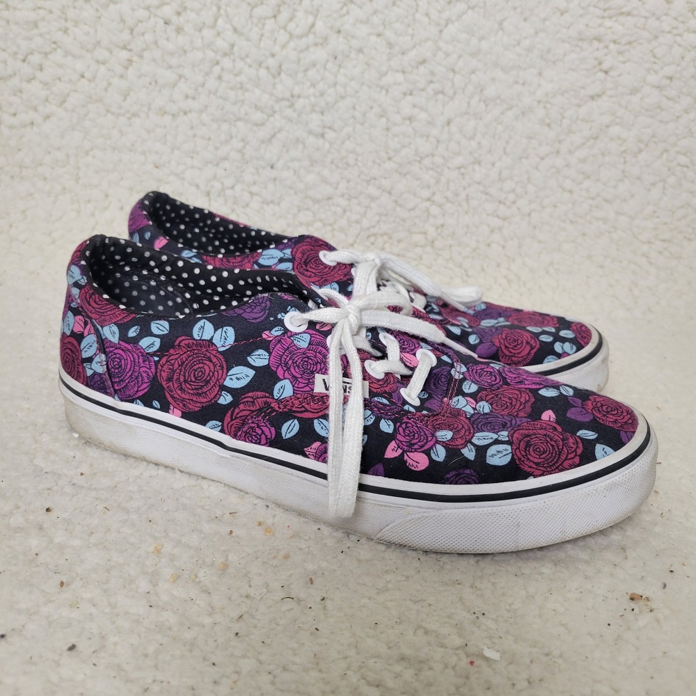 Vans Authentic Lo Pro Floral Rose Polka Dot Black Pink Purple Womens 8.0 Sneaker